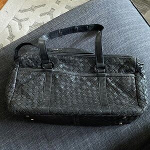 Elegant Black Woven intrecciato Leather Bag